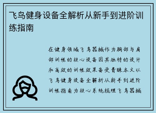 飞鸟健身设备全解析从新手到进阶训练指南